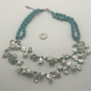 Coldwater Creek Elegant Turquoise and Natural Pearl Necklace